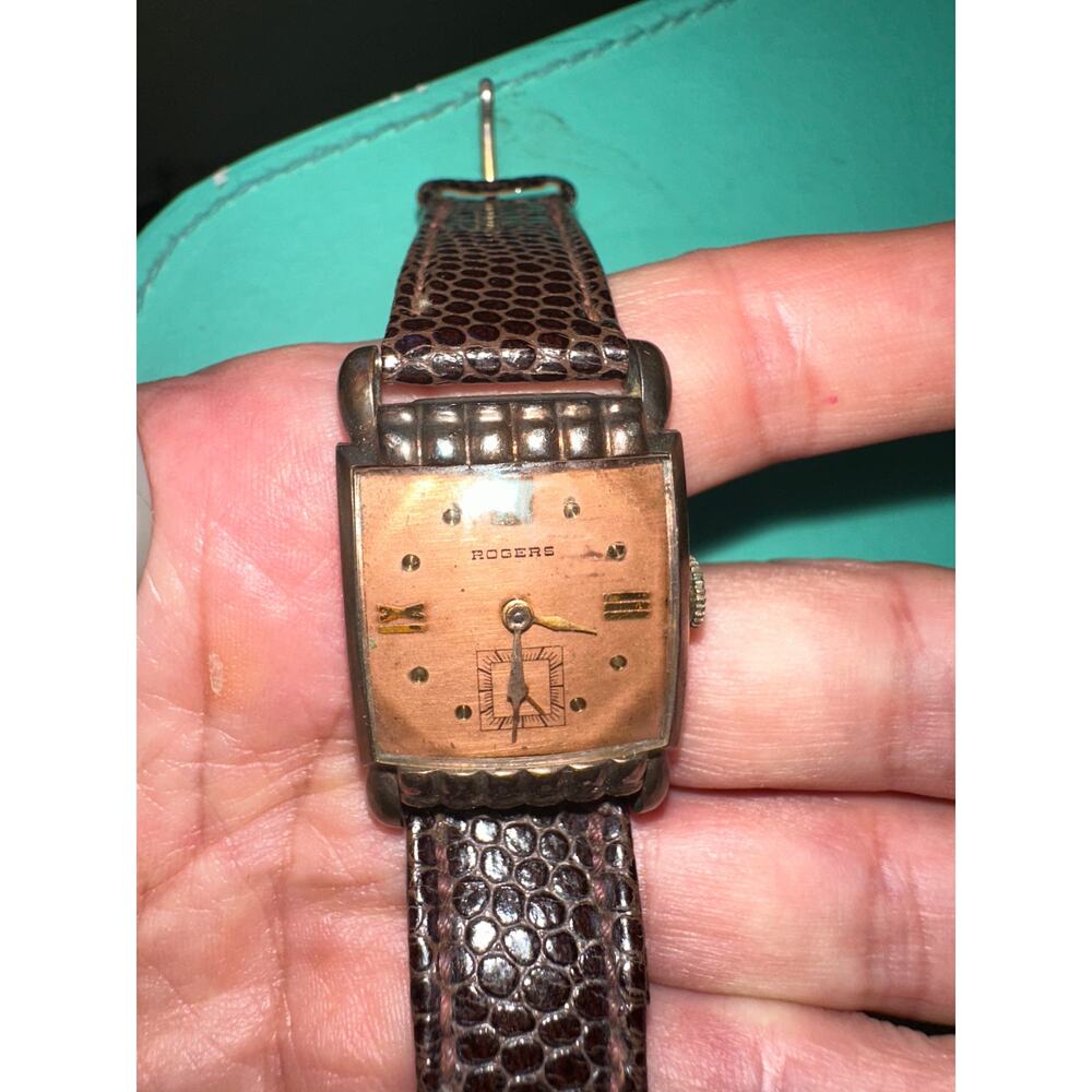 VINTAGE 1940's ROGERS ART DECO WATCH ORIGINAL DIAL WIND UP WORKING